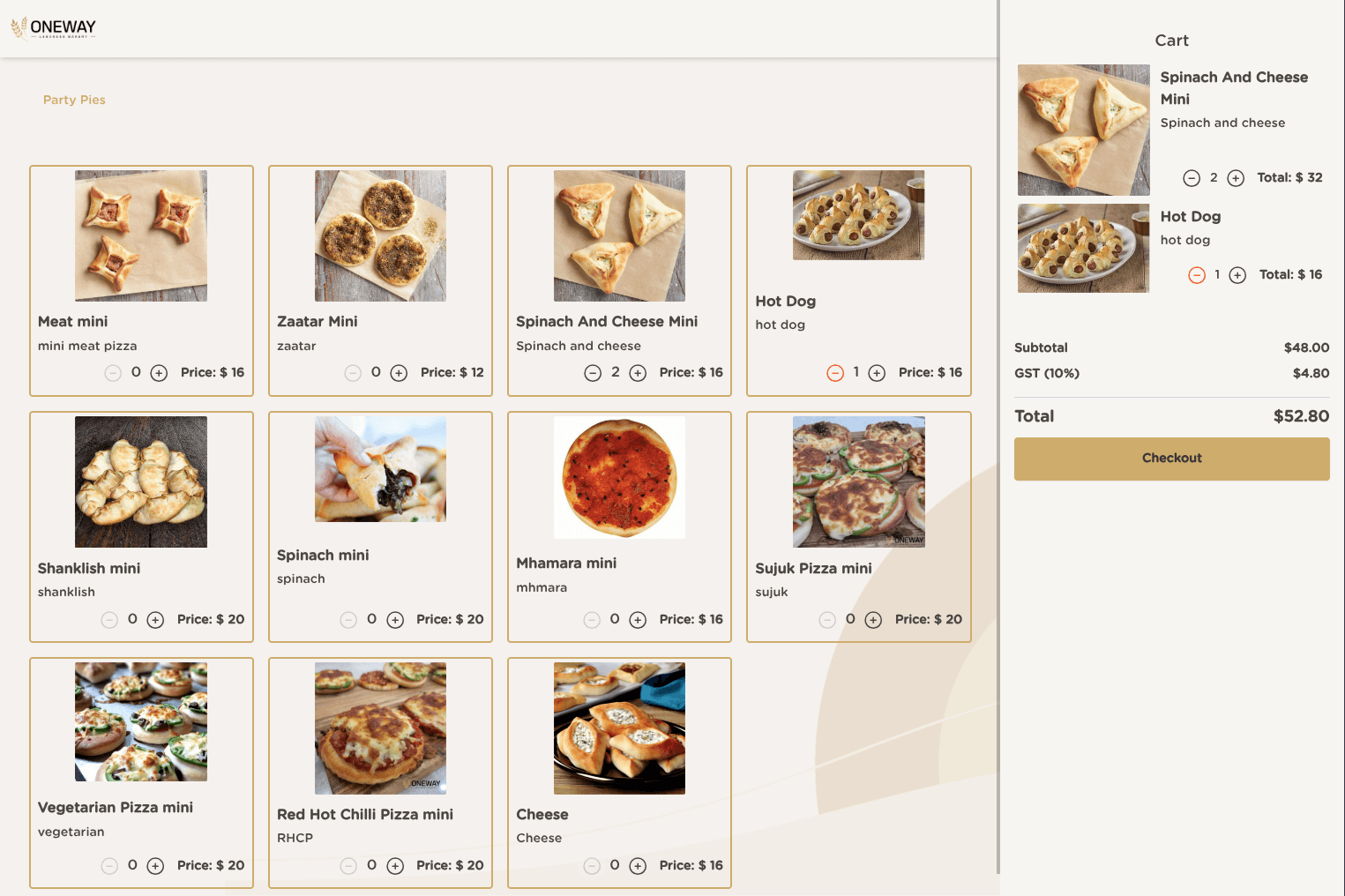 Oneway Catering website screenshot